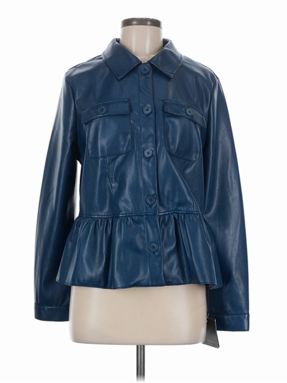MARC NEW YORK NWT BLUE TEAL Faux Leather Peplum Button Jacket. M